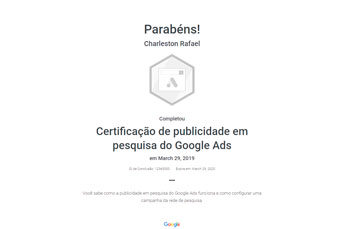 Certificado Google Ads Publicidade em Pesquisa